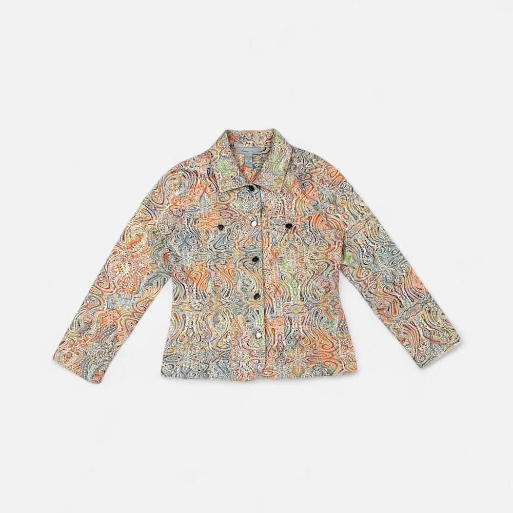 Analogy boho embroidered trippy colorful collared button up jacket - size medium